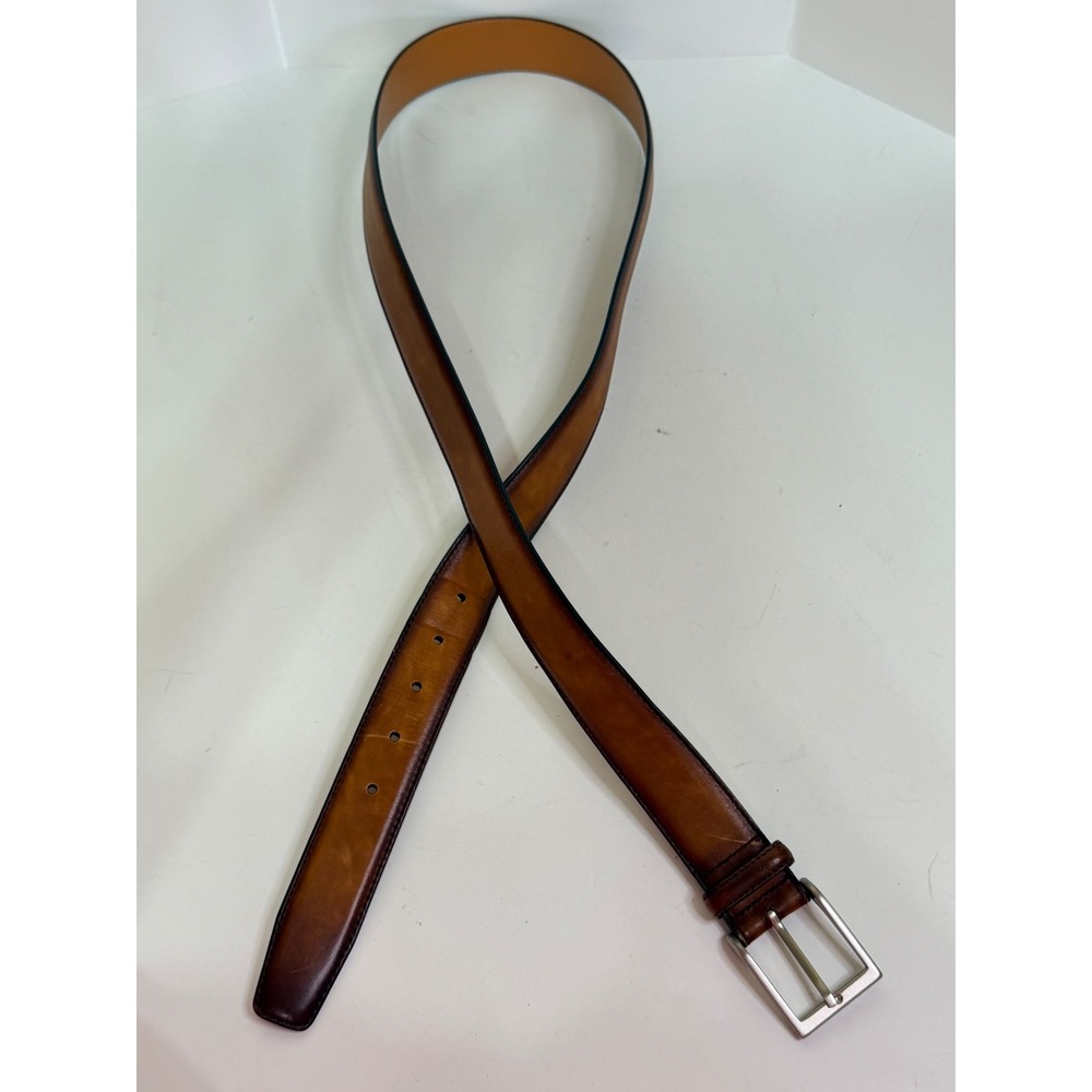 Magnanni Mens Brown Burnished Leather Belt Size 44 Made in Spain 1177 Cognac